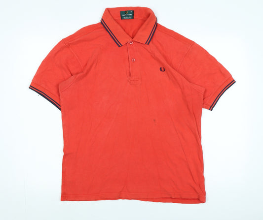 Fred Perry Mens Red Cotton Polo Size M Collared - Logo