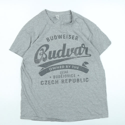 Budweiser Mens Grey Cotton T-Shirt Size M Crew Neck - Budvar
