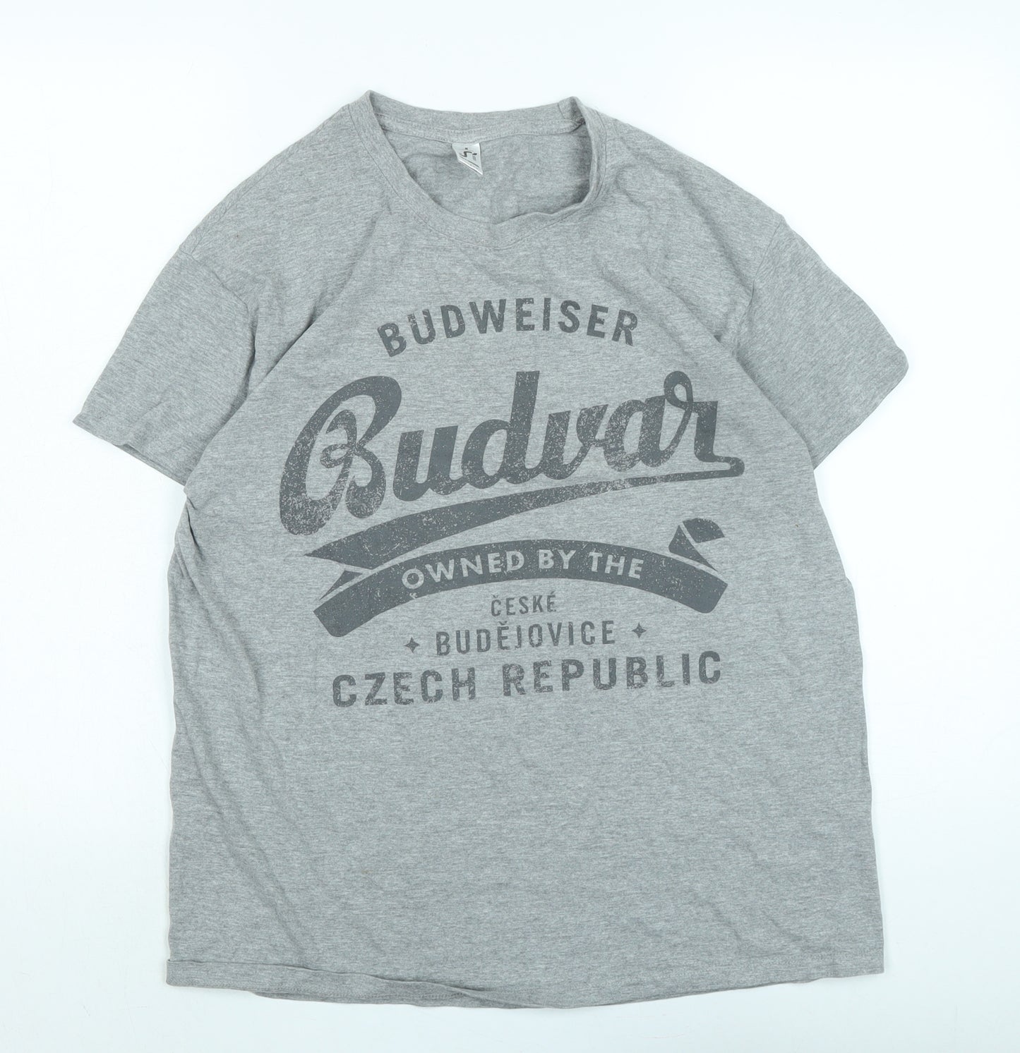 Budweiser Mens Grey Cotton T-Shirt Size M Crew Neck - Budvar