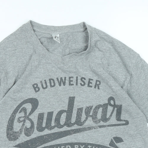 Budweiser Mens Grey Cotton T-Shirt Size M Crew Neck - Budvar