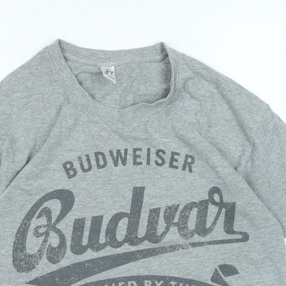 Budweiser Mens Grey Cotton T-Shirt Size M Crew Neck - Budvar