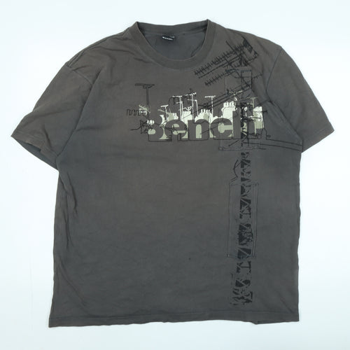 Bench Mens Grey Cotton T-Shirt Size XL Crew Neck - Logo
