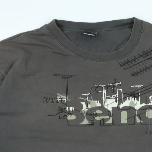 Bench Mens Grey Cotton T-Shirt Size XL Crew Neck - Logo
