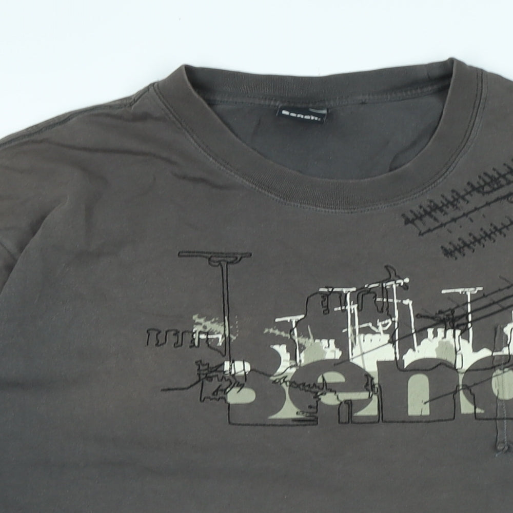 Bench Mens Grey Cotton T-Shirt Size XL Crew Neck - Logo