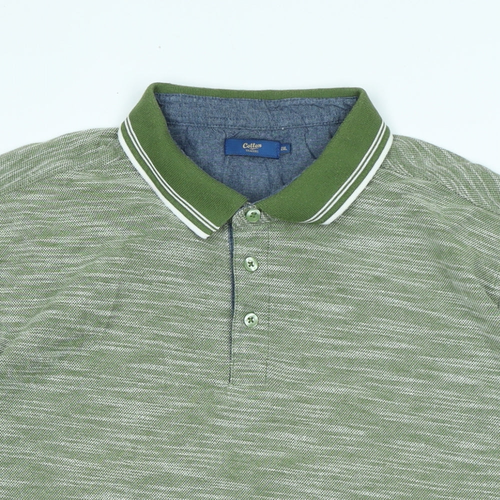 Cotton Traders Mens Green Cotton Polo Size 2XL Collared - Logo