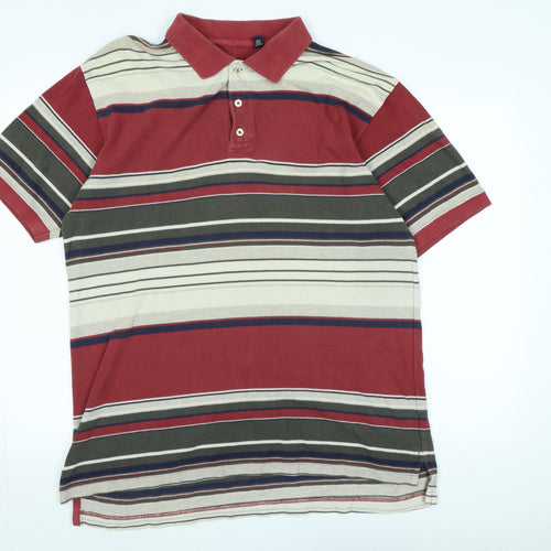 Gap Mens Multicoloured Striped Cotton Polo Size L Collared - Logo