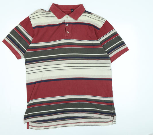 Gap Mens Multicoloured Striped Cotton Polo Size L Collared - Logo