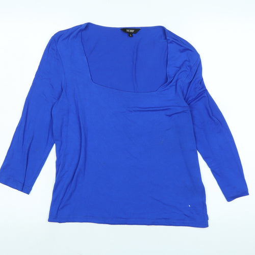 Hobbs Womens Blue Polyester Jersey T-Shirt Size L Scoop Neck - Logo