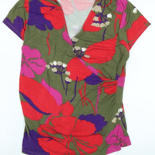 Boden Womens Multicoloured Floral Cotton Jersey T-Shirt Size 16 V-Neck - Logo