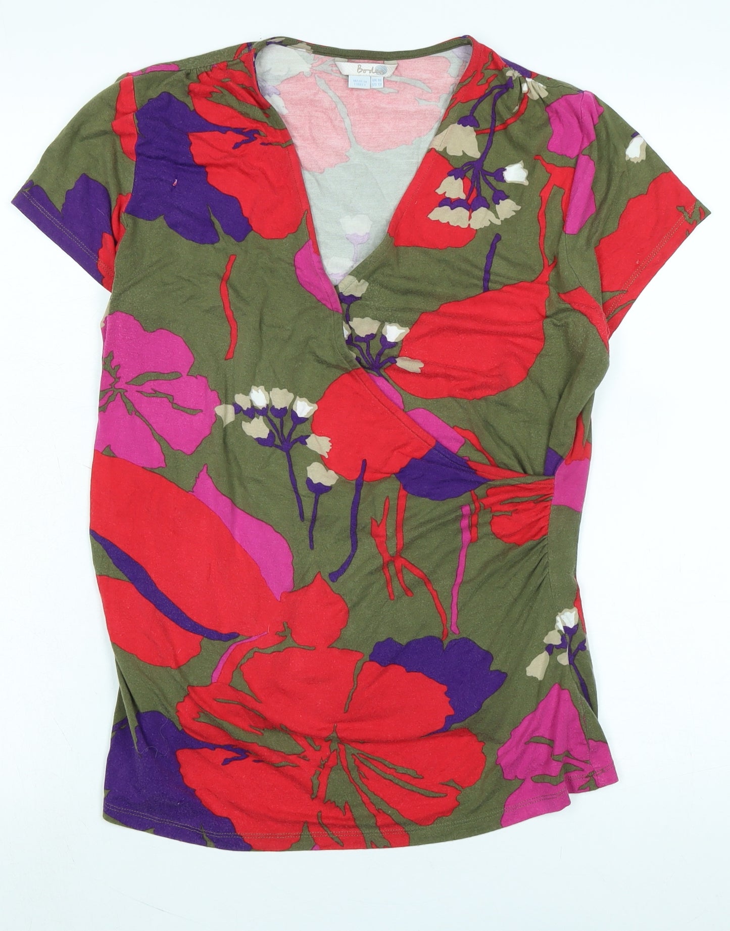 Boden Womens Multicoloured Floral Cotton Jersey T-Shirt Size 16 V-Neck - Logo