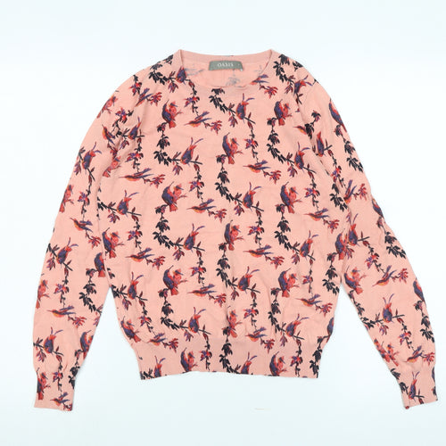 Oasis Womens Multicoloured Crew Neck Floral Cotton Pullover Jumper Size S - Logo