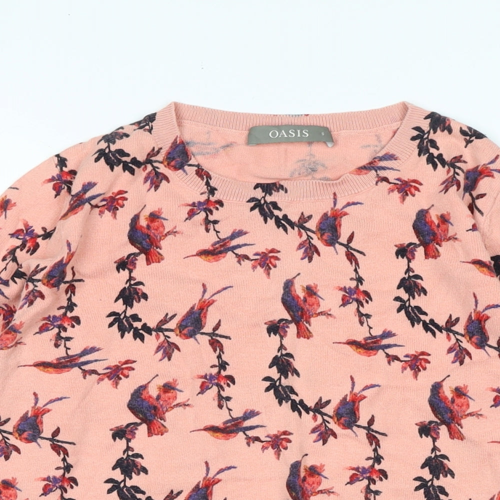 Oasis Womens Multicoloured Crew Neck Floral Cotton Pullover Jumper Size S - Logo