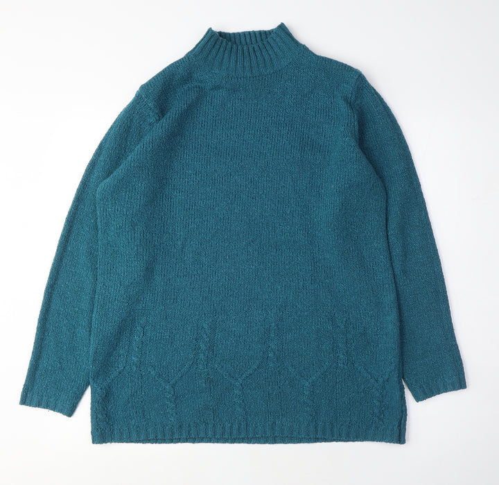 Bonmarché Womens Blue Mock Neck Acrylic Pullover Jumper Size M