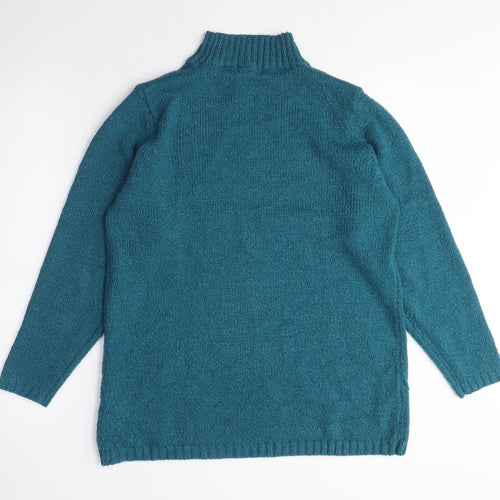 Bonmarché Womens Blue Mock Neck Acrylic Pullover Jumper Size M