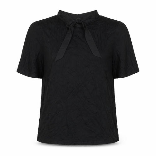 Marks and Spencer Womens Black Viscose Basic T-Shirt Size 14 V-Neck - Ribbon Tie Neck