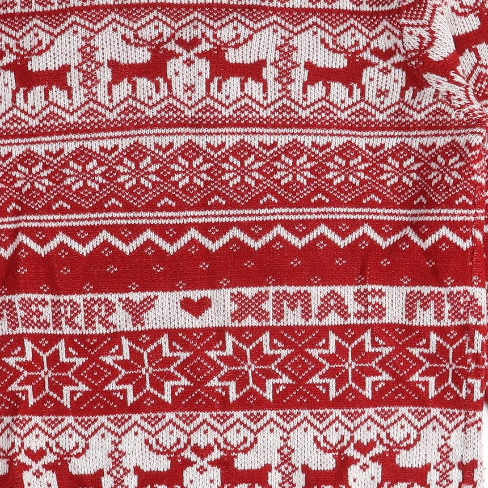 Dorothy Perkins Womens Red Crew Neck Fair Isle Acrylic Pullover Jumper Size 8 - Christmas, Reindeers