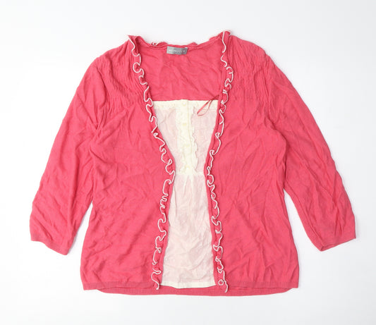 Per Una Womens Pink Square Neck Cotton Pullover Jumper Size 14 - Ruffled Collar, Shirt piece