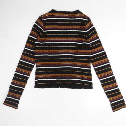 Stradviarius Womens Black V-Neck Striped Cotton Cardigan Jumper Size L