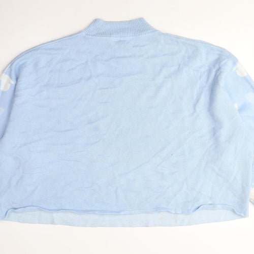 Divided Womens Blue Mock Neck Acrylic Pullover Jumper Size 3XL - Cropped, Butterflies