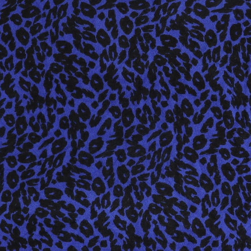 Marks and Spencer Womens Blue Crew Neck Animal Print Acrylic Pullover Jumper Size 14 - Leopard Print