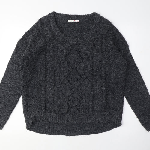 Derek Heart Womens Grey Crew Neck Acrylic Pullover Jumper Size S