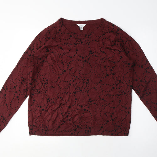 M&Co Womens Red Crew Neck Geometric Acrylic Pullover Jumper Size 14 - Stars