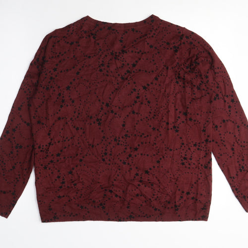 M&Co Womens Red Crew Neck Geometric Acrylic Pullover Jumper Size 14 - Stars
