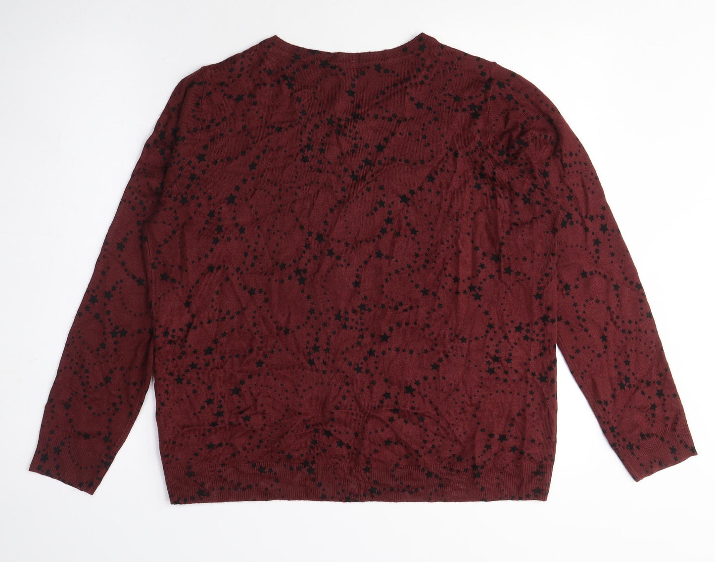 M&Co Womens Red Crew Neck Geometric Acrylic Pullover Jumper Size 14 - Stars