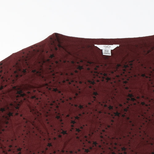 M&Co Womens Red Crew Neck Geometric Acrylic Pullover Jumper Size 14 - Stars