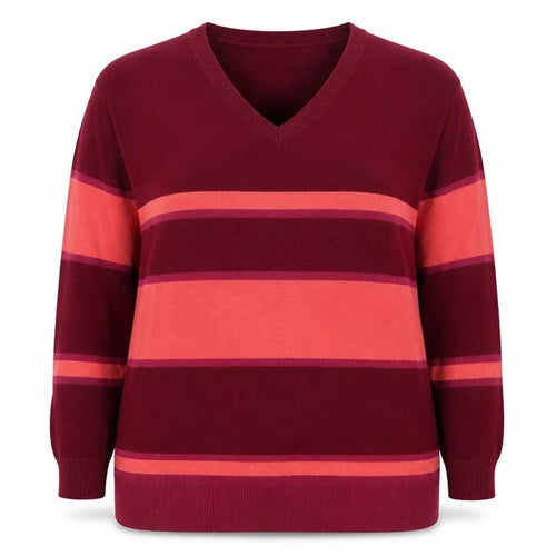 M&Co Womens Pink V-Neck Striped Acrylic Pullover Jumper Size 16 - Orange Stripes