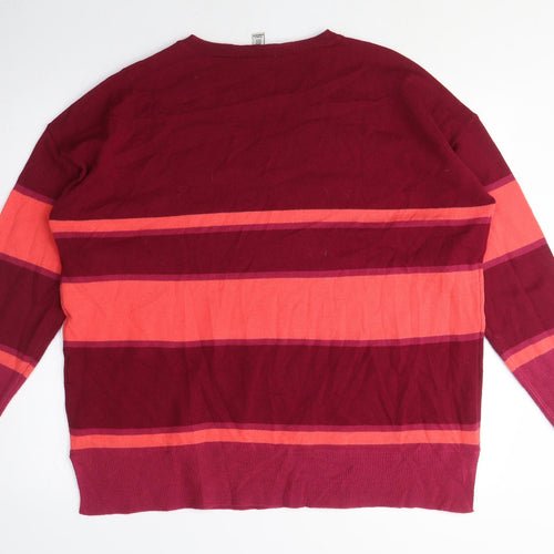 M&Co Womens Pink V-Neck Striped Acrylic Pullover Jumper Size 16 - Orange Stripes