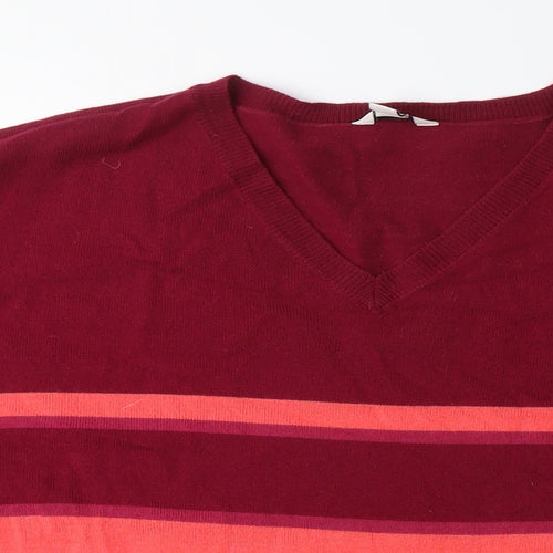 M&Co Womens Pink V-Neck Striped Acrylic Pullover Jumper Size 16 - Orange Stripes