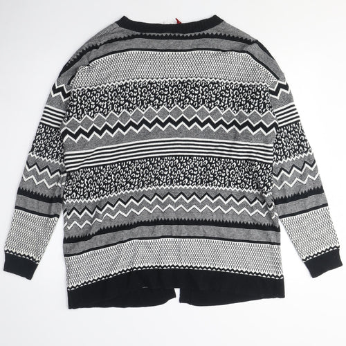 H&M Womens Black Crew Neck Geometric Cotton Cardigan Jumper Size M