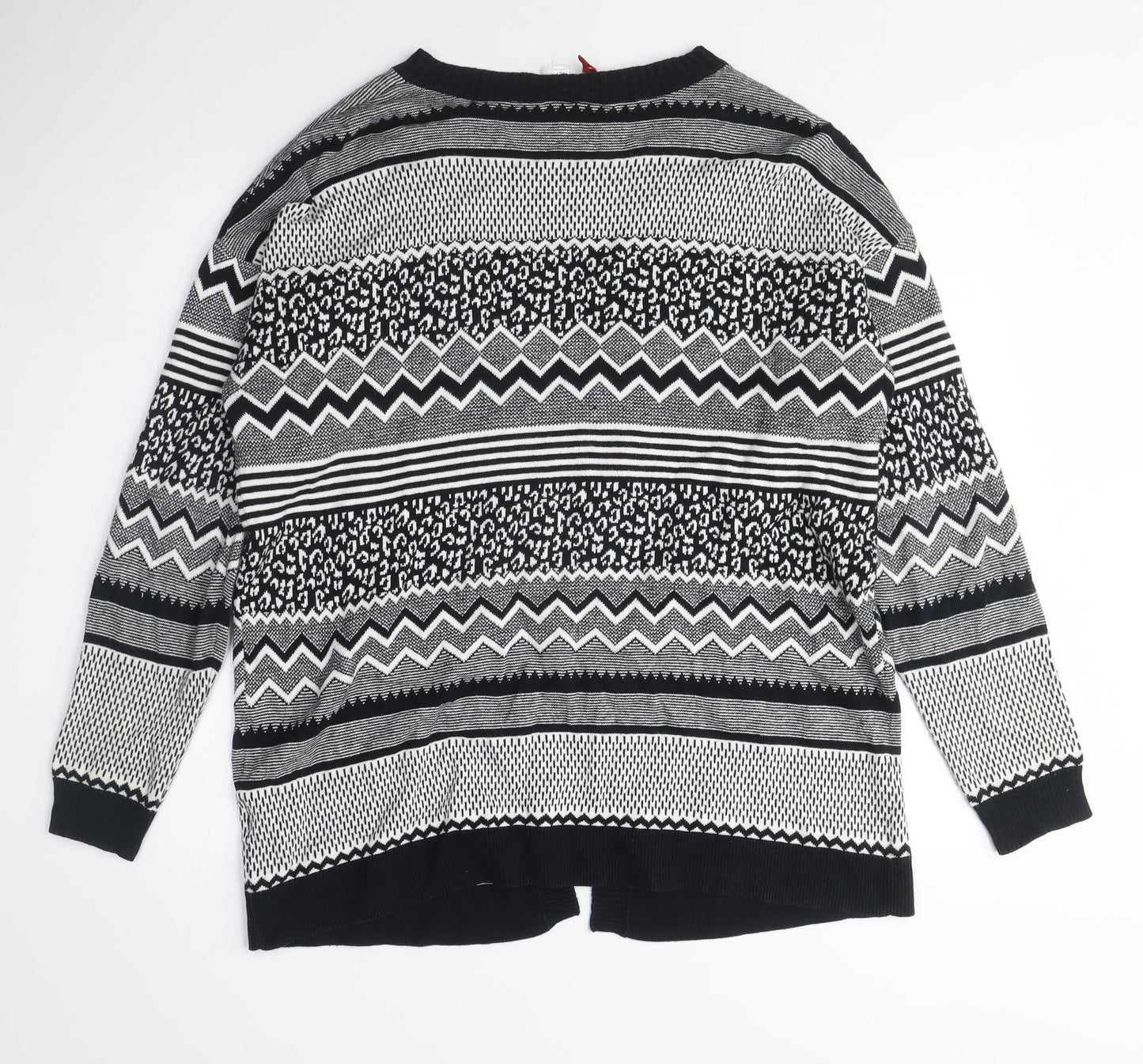 H&M Womens Black Crew Neck Geometric Cotton Cardigan Jumper Size M