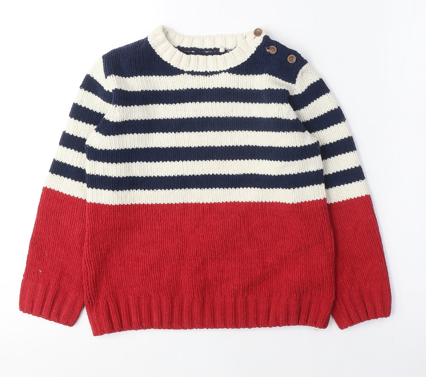 NEXT Boys Blue Crew Neck Striped Polyester Pullover Jumper Size 4-5 Years