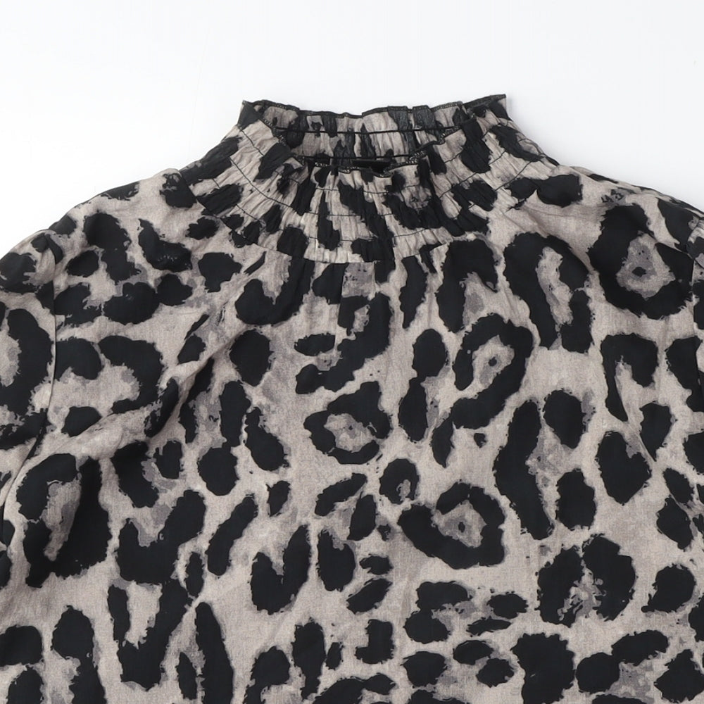 AX Paris Womens Multicoloured Animal Print Polyester Basic Blouse Size 10 Mock Neck - Leopard Print