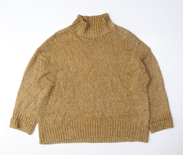 H&M Womens Beige Mock Neck Cotton Pullover Jumper Size S