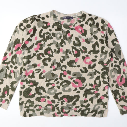 Marks and Spencer Womens Multicoloured Crew Neck Animal Print Acrylic Pullover Jumper Size 14