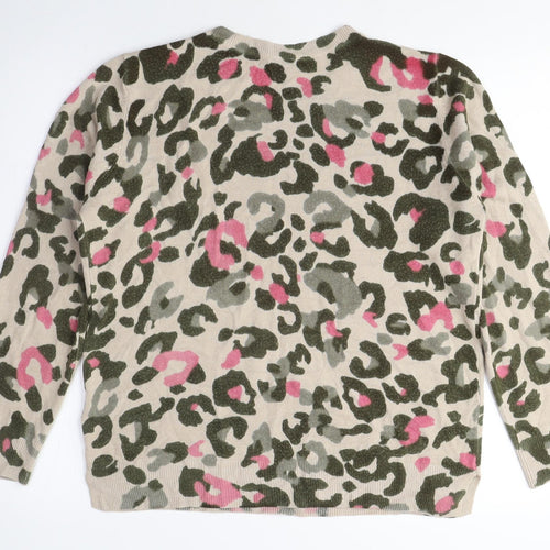 Marks and Spencer Womens Multicoloured Crew Neck Animal Print Acrylic Pullover Jumper Size 14