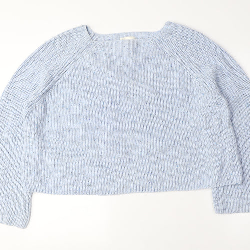 H&M Womens Blue Boat Neck Acrylic Pullover Jumper Size L - Cropped