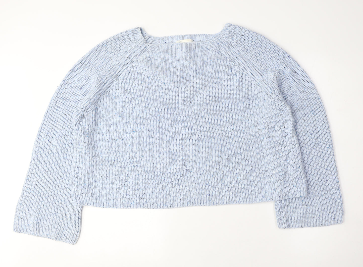 H&M Womens Blue Boat Neck Acrylic Pullover Jumper Size L - Cropped