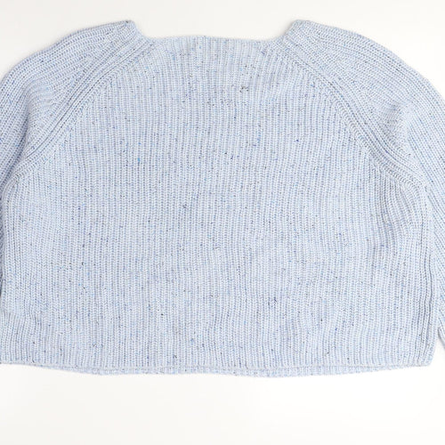 H&M Womens Blue Boat Neck Acrylic Pullover Jumper Size L - Cropped