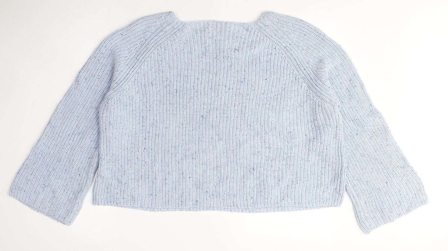 H&M Womens Blue Boat Neck Acrylic Pullover Jumper Size L - Cropped