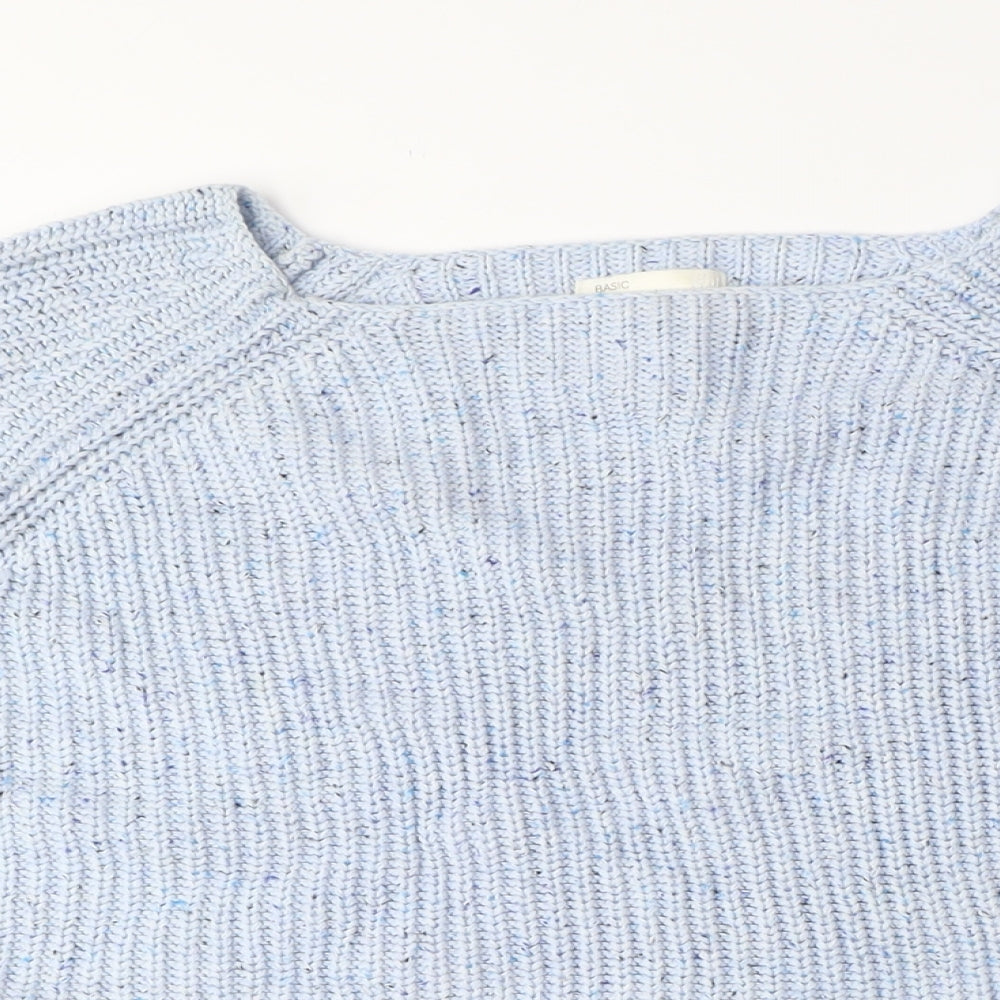 H&M Womens Blue Boat Neck Acrylic Pullover Jumper Size L - Cropped