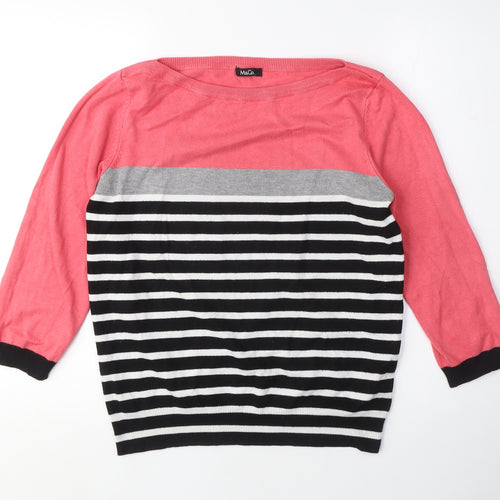 M&Co Womens Pink Boat Neck Striped Nylon Pullover Jumper Size S