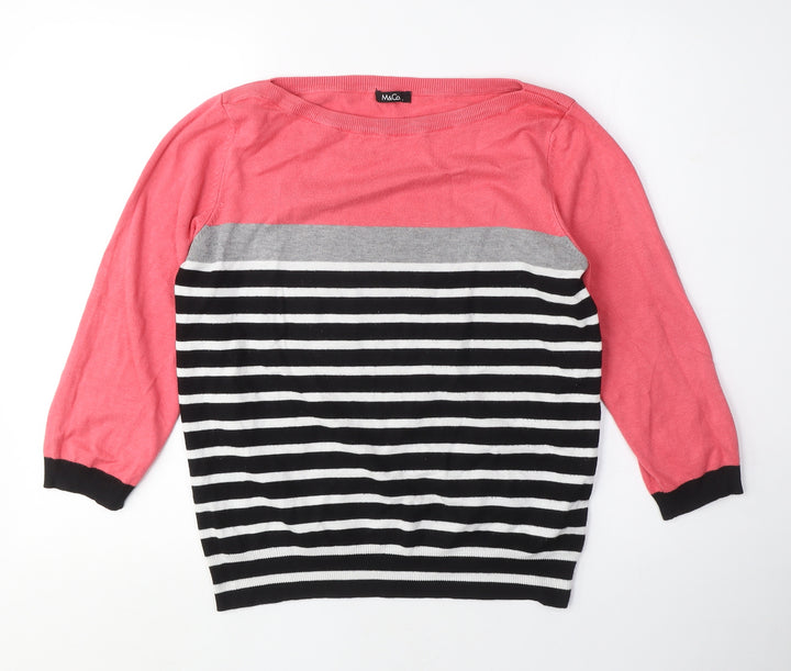 M&Co Womens Pink Boat Neck Striped Nylon Pullover Jumper Size S