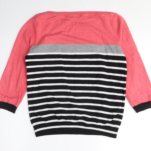M&Co Womens Pink Boat Neck Striped Nylon Pullover Jumper Size S