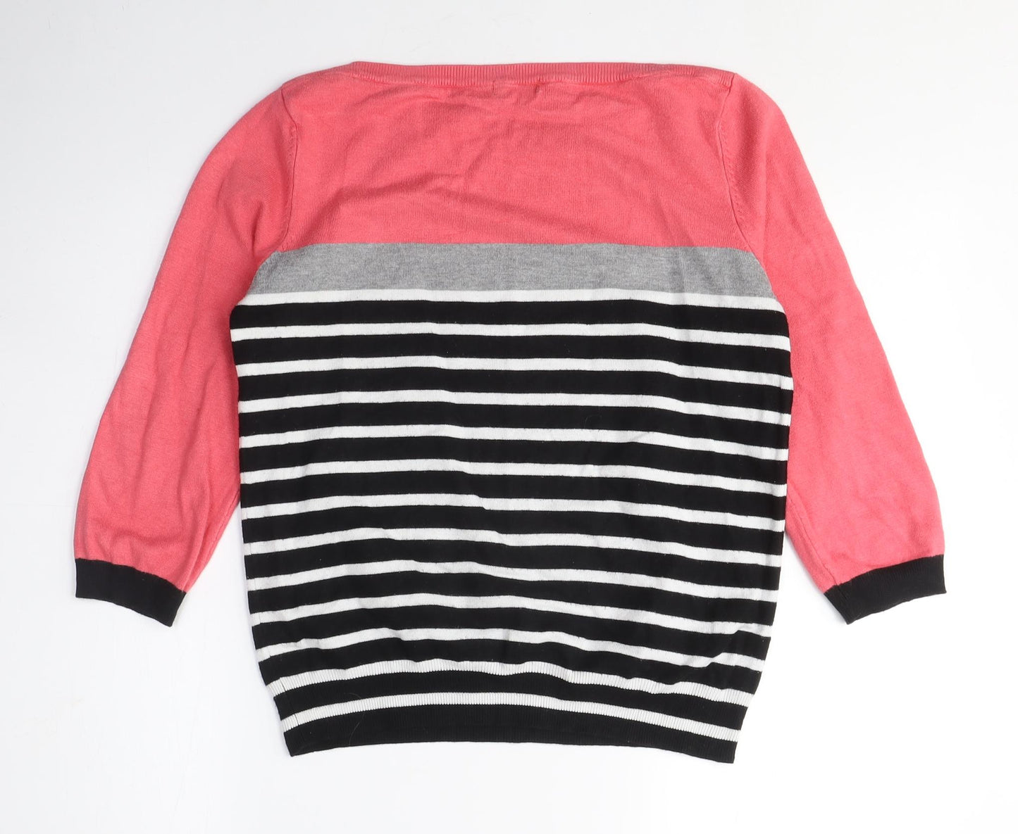 M&Co Womens Pink Boat Neck Striped Nylon Pullover Jumper Size S