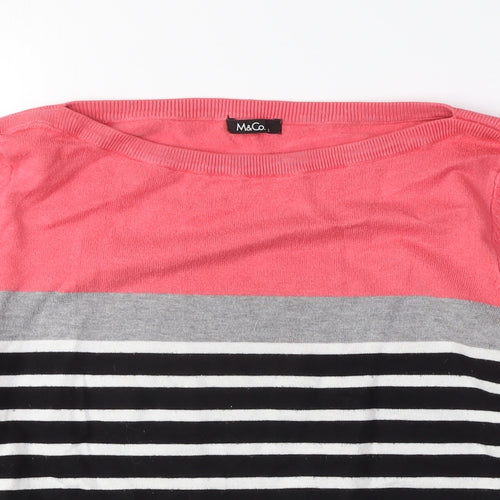 M&Co Womens Pink Boat Neck Striped Nylon Pullover Jumper Size S