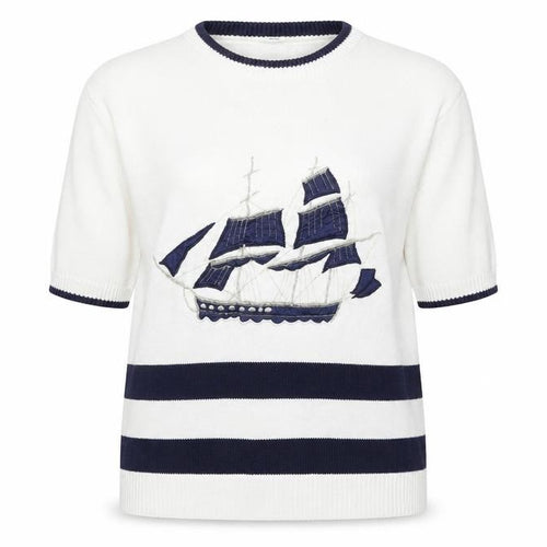 Commedeux Artistes Womens White Crew Neck Cotton Pullover Jumper Size M - Boat, Vintage